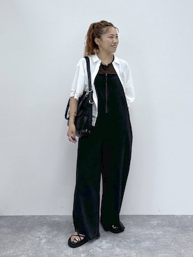 「GLOBAL WORK（グローバルワーク）のMATINEE LINE/バテンレース半袖シャツ/656174（シャツ/ブラウス、ホワイト系）」を使った、MiCAさん（レディース・154cm）の夏コーディネート