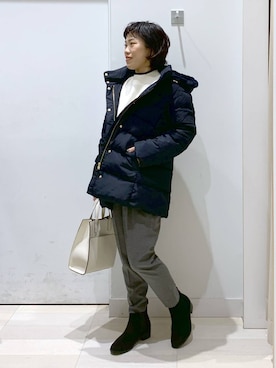 「ウツクシルエット_GLOBAL WORK」｜「アイテム（ダウンジャケット/コート）」を使った、MiCAさん（レディース・154cm）の冬コーディネート
