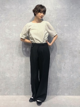 「NANO universe（ナノユニバース）のアイテム（スラックス）」を使った、七瀬　莉海さん（レディース・164cm）の秋コーディネート