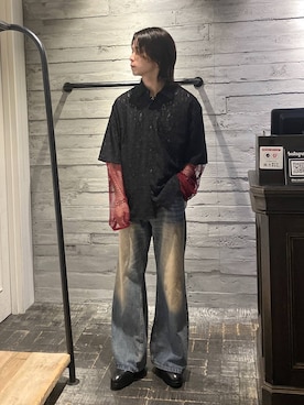 「HARE（ハレ）のワイドフレアデニムパンツ(HARE)（デニムパンツ）」を使った、ryota_hareさん（メンズ・171cm）の夏コーディネート