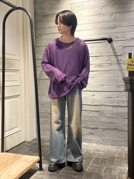 「HARE（ハレ）のワイドフレアデニムパンツ(HARE)（デニムパンツ）」を使った、ryota_hareさん（メンズ・171cm）の春コーディネート