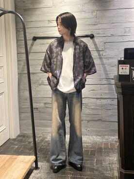 「HARE（ハレ）のワイドフレアデニムパンツ(HARE)（デニムパンツ）」を使った、ryota_hareさん（メンズ・171cm）の夏コーディネート