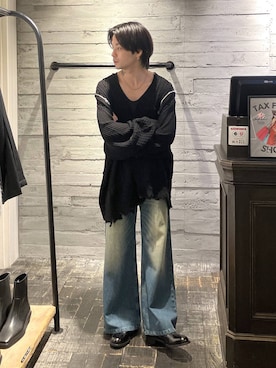 「HARE（ハレ）のワイドフレアデニムパンツ(HARE)（デニムパンツ）」を使った、ryota_hareさん（メンズ・171cm）の秋コーディネート