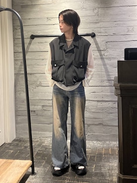「HARE（ハレ）のワイドフレアデニムパンツ(HARE)（デニムパンツ）」を使った、ryota_hareさん（メンズ・171cm）の夏コーディネート