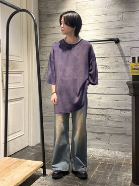 「HARE（ハレ）のワイドフレアデニムパンツ(HARE)（デニムパンツ）」を使った、ryota_hareさん（メンズ・171cm）の春コーディネート