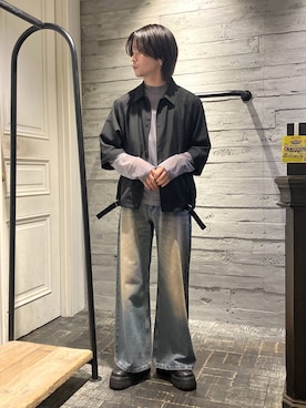 「HARE（ハレ）のワイドフレアデニムパンツ(HARE)（デニムパンツ）」を使った、ryota_hareさん（メンズ・171cm）の春コーディネート