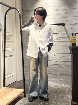 「HARE（ハレ）のワイドフレアデニムパンツ(HARE)（デニムパンツ）」を使った、ryota_hareさん（メンズ・171cm）の春コーディネート