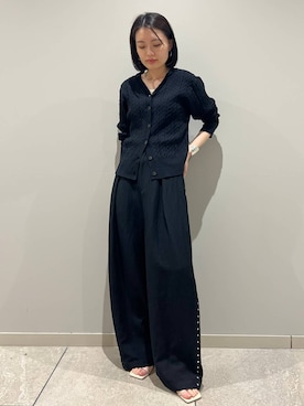 「Curensology（カレンソロジー）のCurensology(カレンソロジー)/リネンウールスタッズパンツ（その他パンツ、ブラック系）」を使った、nnhk16さん（レディース・157cm）の春コーディネート