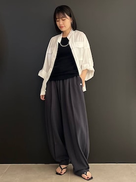 「Curensology（カレンソロジー）のCurensology(カレンソロジー)/コットンシルクニットタンクトップ（タンクトップ、ブラック系）」を使った、nnhk16さん（レディース・157cm）の夏コーディネート