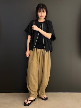 「Curensology（カレンソロジー）のCurensology(カレンソロジー)/コットンシルクニットタンクトップ（タンクトップ、ブラック系）」を使った、nnhk16さん（レディース・157cm）の夏コーディネート