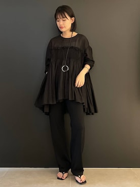 「Curensology（カレンソロジー）のCurensology(カレンソロジー)/＜ＣＳＧ＞カラビナリングネックレス（ネックレス、ブラック系）」を使った、nnhk16さん（レディース・157cm）の夏コーディネート