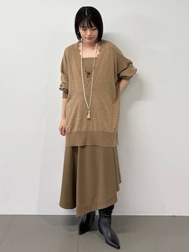 「Curensology（カレンソロジー）のCurensology(カレンソロジー)/マスキュリンレースニット（ニット/セーター、イエロー系）」を使った、nnhk16さん（レディース・157cm）の夏コーディネート