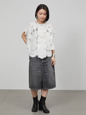 「Curensology（カレンソロジー）のCurensology(カレンソロジー)/＜ＣＳＧ＞シルバームーンピアス（ピアス（両耳用）、シルバー系）」を使った、nnhk16さん（レディース・157cm）の春コーディネート