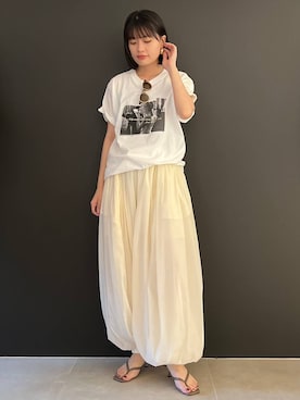 「Curensology（カレンソロジー）のCurensology(カレンソロジー)/＜ＣＳＧ＞ムーンピアス（ピアス（両耳用）、ゴールド系）」を使った、nnhk16さん（レディース・157cm）の夏コーディネート