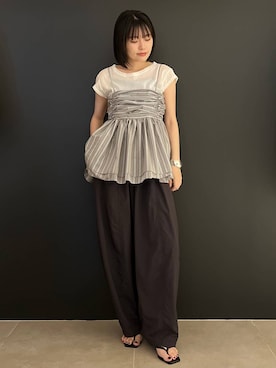 「Curensology（カレンソロジー）のCurensology(カレンソロジー)/＜ＣＳＧ＞シルバーワイドバングル（バングル/リストバンド、シルバー系）」を使った、nnhk16さん（レディース・157cm）の夏コーディネート