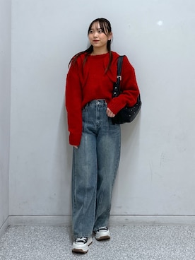 パンツを使った「シャギーニット」の人気ファッション