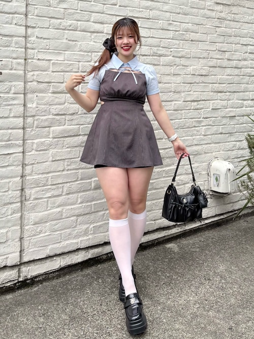 ナイスクラップ　サイドカット異素材ミニワンピース　チャコールグレー one after another NICE CLAUP ワンピース サイドカット異素材ミニ
