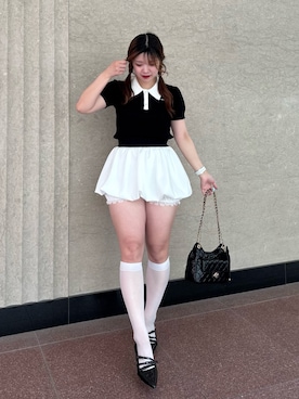 「one after another NICE CLAUP(ワンアフターアナザーナイスクラップ)の裾レースバルーンスカパン(スカート、ホワイト系)」を使った、yuikaさん(レディース・159cm)の春コーディネート