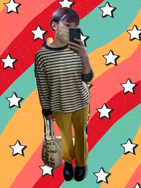 「しまむら（シマムラ）のアイテム（Tシャツ/カットソー、ブラウン系）」を使った、mirakurukawavsoさん（レディース・153cm）の秋コーディネート