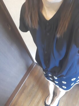 「GU（ジーユー）のアイテム（衬衫、ブラック系）」を使った、ちの🍀冬眠中💤さん（レディース・143cm）の夏コーディネート