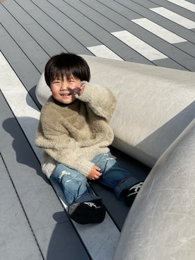 「stample（スタンプル）のアイテム（レッグウェア）」を使った、蒼さん（キッズ・90cm）の冬コーディネート