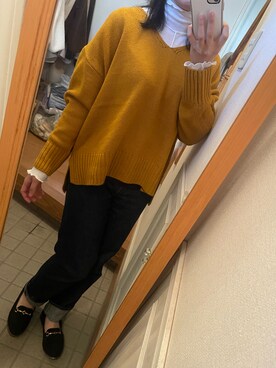 「UNIQLO（ユニクロ）のアイテム（デニムパンツ、ブルー系）」を使った、うなちゃんさん（レディース・162cm）の秋コーディネート