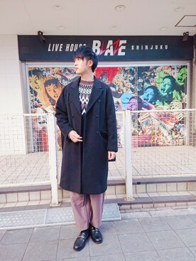 「MONKEY TIME（モンキータイム）のアイテム（チェスターコート）」を使った、にっちさん（メンズ・186cm）の冬コーディネート