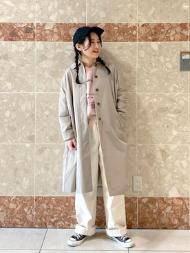 「PUAL CE CIN（ピュアルセシン）のアイテム（ステンカラーコート）」を使った、yukaさん（レディース・153cm）の春コーディネート