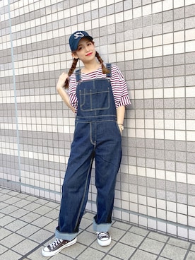 「ボーイッシュ、夏コーデ」｜「アイテム（オールインワン・サロペット）」を使った、yukaさん（レディース・153cm）の夏コーディネート