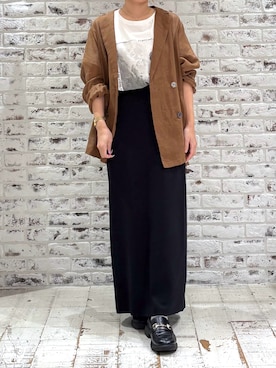 「アイテム（テーラードジャケット、ブラウン系）」を使った、yukaさん（レディース・153cm）の秋コーディネート