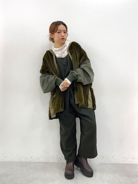 「ファー」｜「アイテム（オールインワン・サロペット）」を使った、yukaさん（レディース・153cm）の秋コーディネート