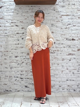 「透かし編みニット」｜yukaさん（レディース・153cm）の夏コーディネート