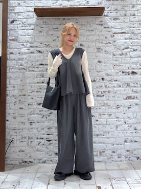 「アイテム（つなぎ/オールインワン）」を使った、yukaさん（レディース・153cm）の秋コーディネート