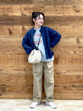 「ケーブルニット」｜「アイテム（スウェット）」を使った、yukaさん（レディース・153cm）の秋コーディネート