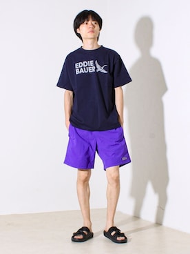 「アイテム（パンツ、パープル系）」を使った、reさん（メンズ・173cm）の夏コーディネート