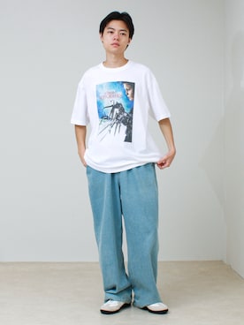 「GOOD ROCK SPEED（グッドロックスピード）の【GOOD ROCK SPEED】『シザーハンズ』半袖プリントTシャツ（Tシャツ/カットソー、ホワイト系）」を使った、reさん（メンズ・173cm）の夏コーディネート