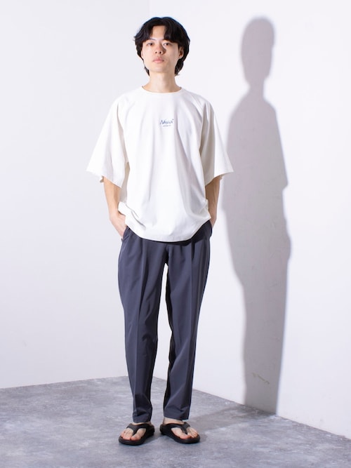 【 】オンブレ・ボックスバックプリントTシャツ バック刺繍プリント半袖Tシャツ(M ブルー): トップス｜Right-on