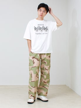 「GLOSTER（グロスター）の【人気シリーズ/UNISEX/5色展開】GOODNESS イージーパンツ 無地/迷彩（その他パンツ、ベージュ系）」を使った、reさん（メンズ・173cm）の夏コーディネート