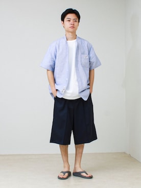 「GEVACO（ゲバコ）のアイテム」を使った、reさん（メンズ・173cm）の夏コーディネート