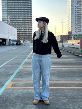 「アイテム（ハンチング/ベレー帽）」を使った、YUIさん（レディース・157cm）の秋コーディネート