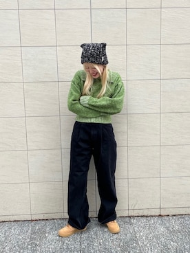 「ネコ」｜「アイテム（ニットキャップ/ビーニー）」を使った、YUIさん（レディース・157cm）の冬コーディネート