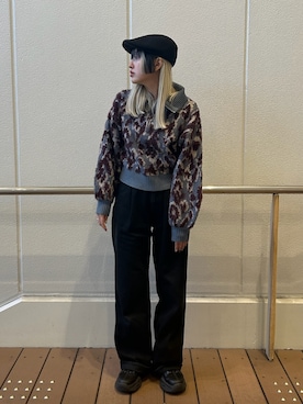 「KANGOL（カンゴール）のKANGOL SEAMLESS WOOL 507（ハンチング/ベレー帽、ブラック系）」を使った、YUIさん（レディース・157cm）の冬コーディネート