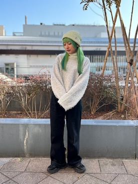 「タートルネック」｜「アイテム（ニットキャップ/ビーニー）」を使った、YUIさん（レディース・157cm）の冬コーディネート