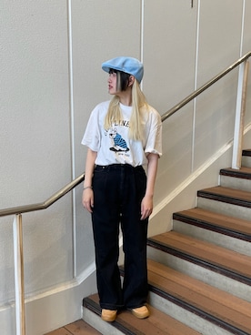 「KANGOL（カンゴール）のアイテム」を使った、YUIさん（レディース・157cm）の夏コーディネート