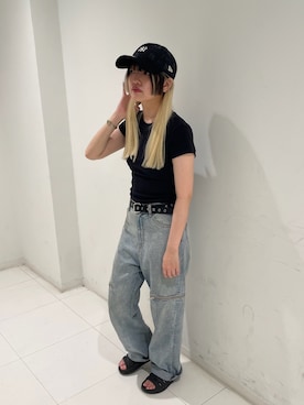 「NEW ERA（ニューエラ）のNEW ERA　920 JACQUARD / ニューエラ（キャップ、ブラック系）」を使った、YUIさん（レディース・157cm）の夏コーディネート