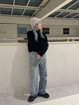 「OVERRIDE」｜「アイテム（ニットキャップ/ビーニー）」を使った、YUIさん（レディース・157cm）の冬コーディネート