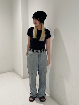 「OVERRIDE（オーバーライド）のアイテム（ニットキャップ/ビーニー）」を使った、YUIさん（レディース・157cm）の夏コーディネート