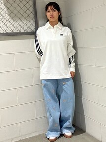 海外限定 adidas ルーズデニムパンツ ストライプ ブラック Sサイズ ルーズ デニムパンツ / アディダスオリジナルス adidas