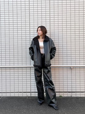 「レザーパンツ」｜ENLIKEスタッフさん（レディース・163cm）の秋コーディネート