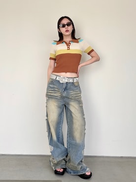 「アイテム（ポロシャツ）」を使った、ENLIKEスタッフさん（レディース・163cm）の夏コーディネート